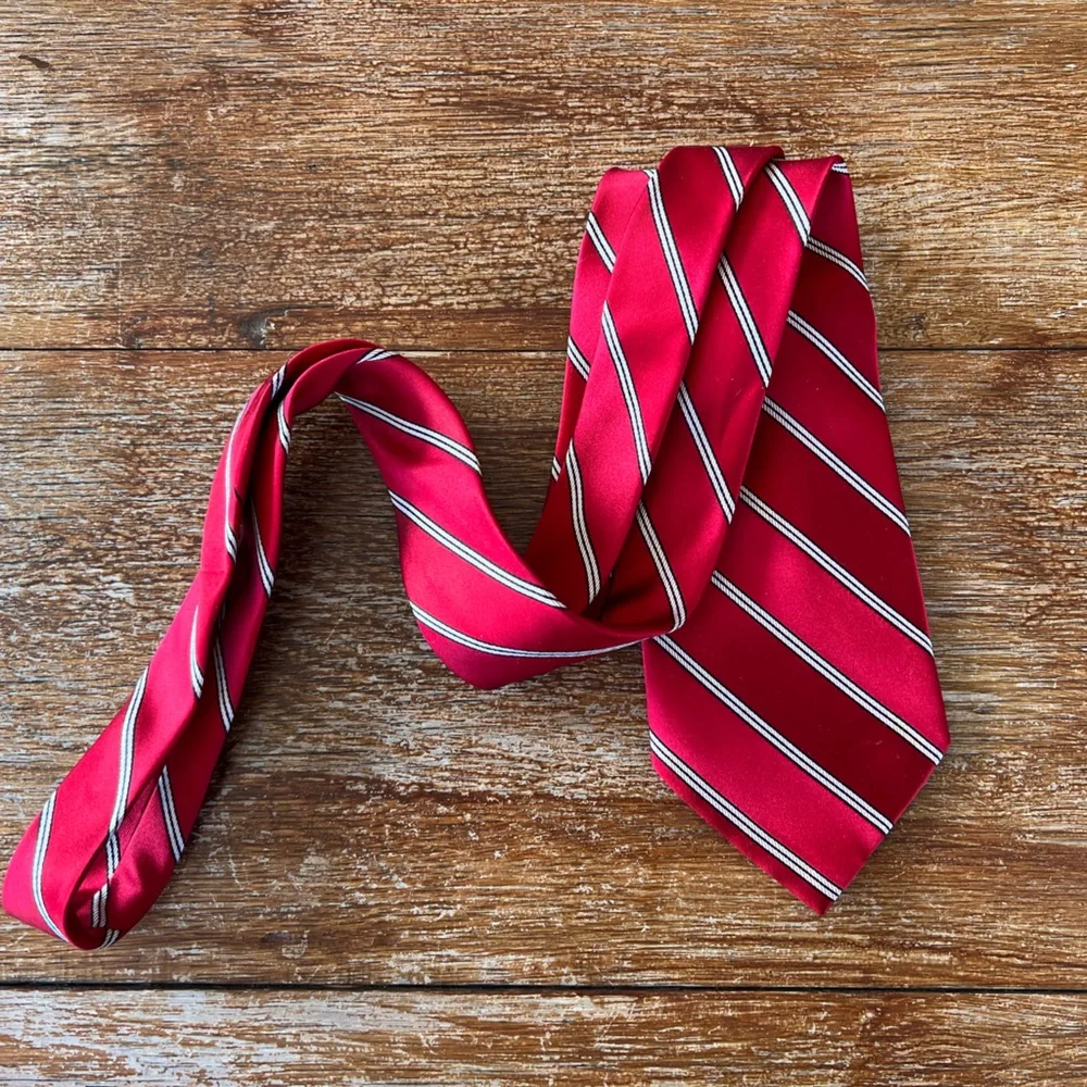 Bugatti Tie Red with White and Black Stripes 100% Silk